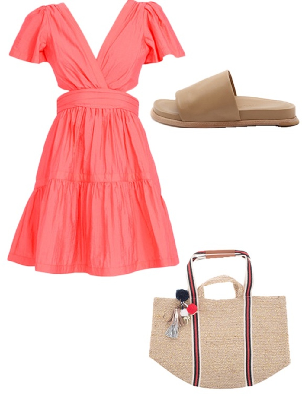 CINQ À SEPT Judith Cutout Surplice Mini Dress — Neon Coral | Size 8